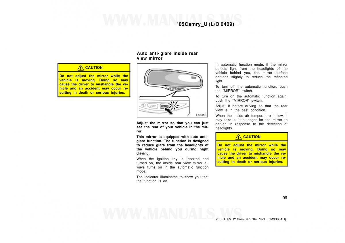 Toyota Camry VI 6 owners manual / page 99