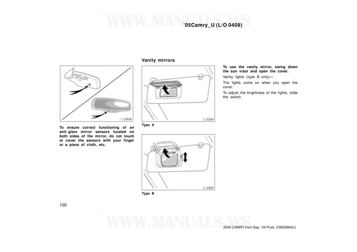 Toyota Camry VI 6 owners manual / page 100