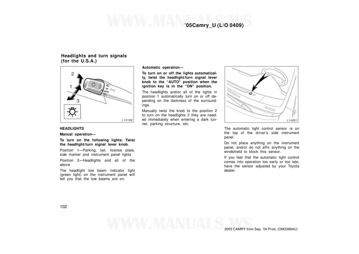 Toyota Camry VI 6 owners manual / page 102