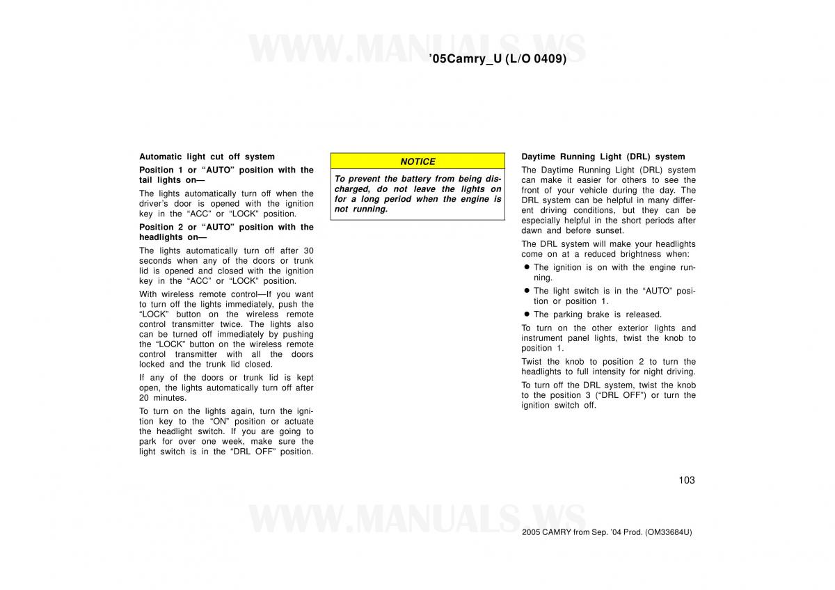 Toyota Camry VI 6 owners manual / page 103