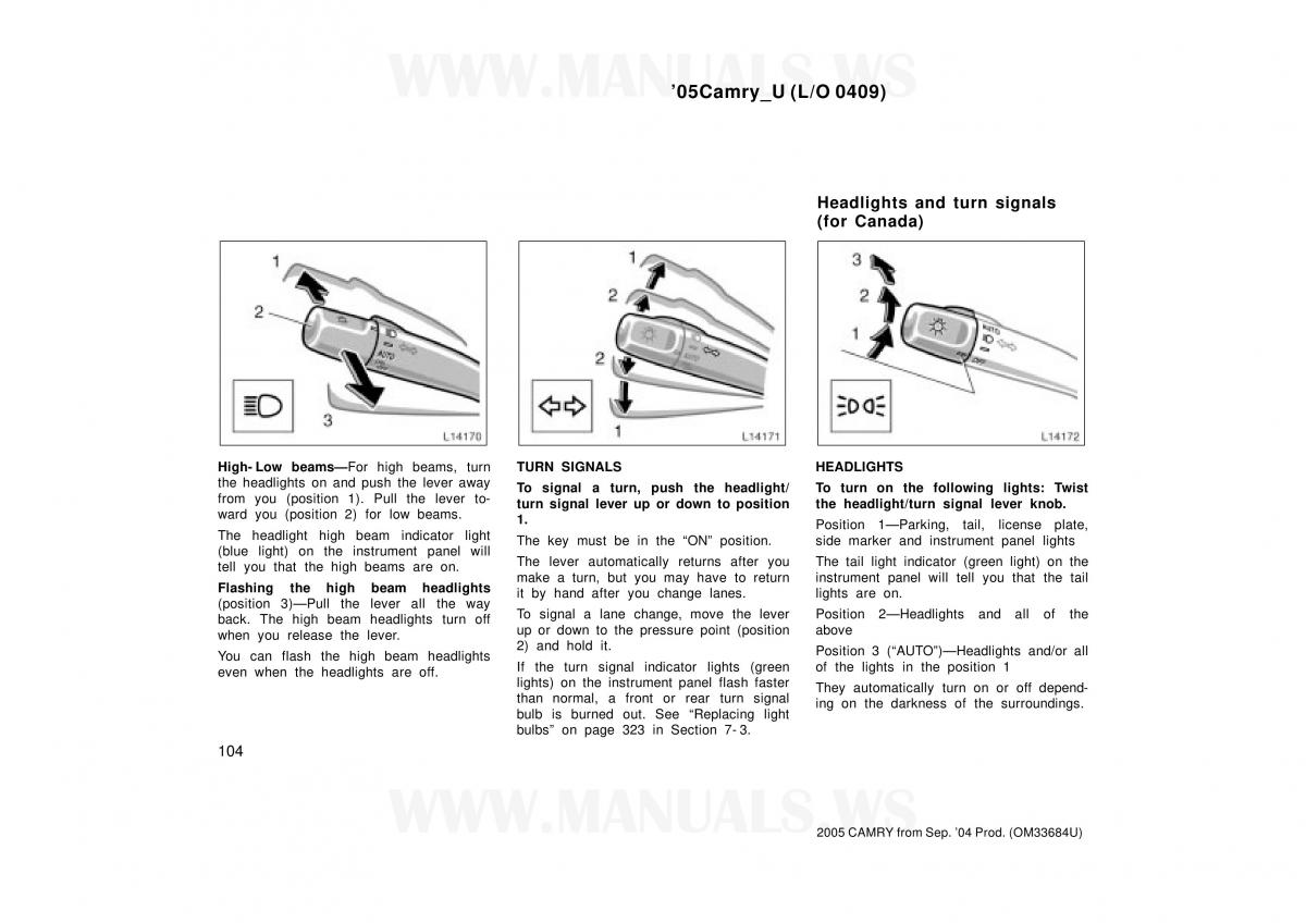 Toyota Camry VI 6 owners manual / page 104