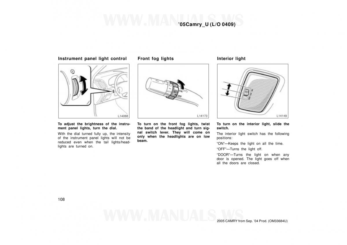 Toyota Camry VI 6 owners manual / page 108