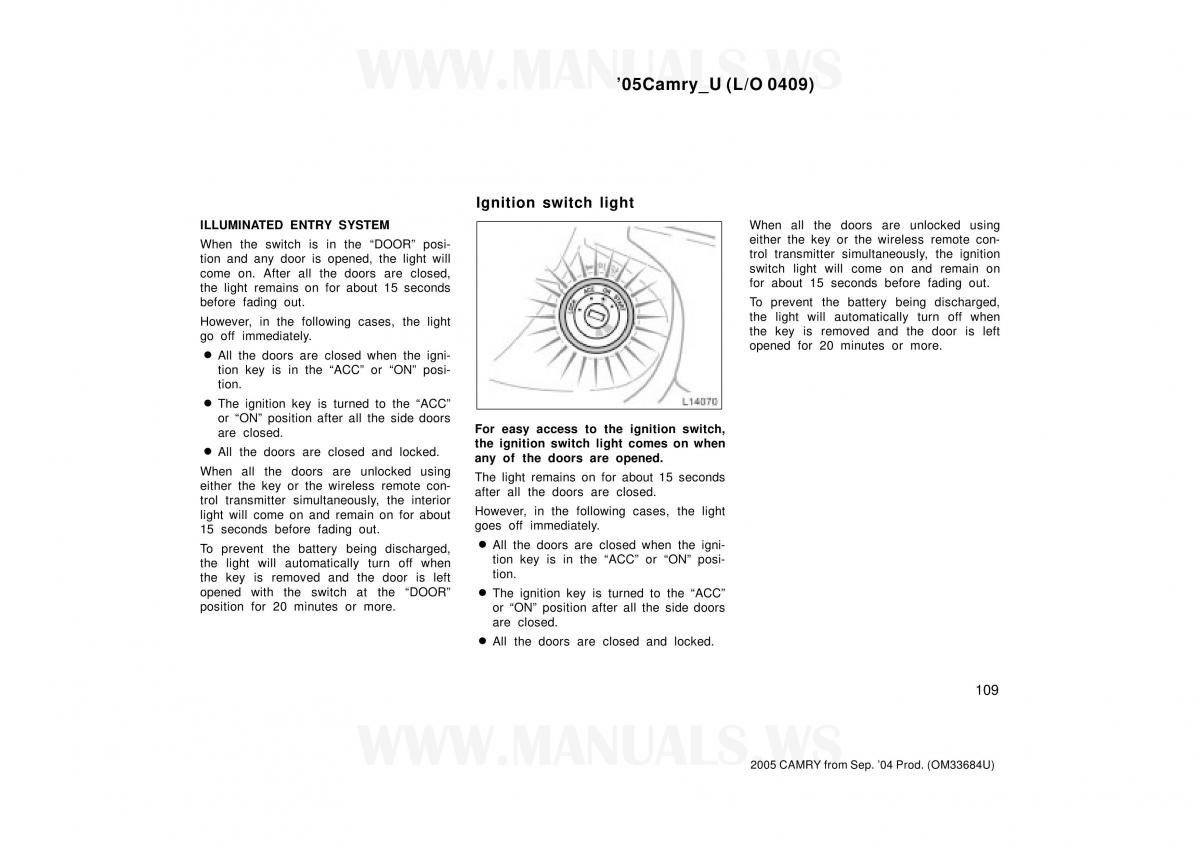 Toyota Camry VI 6 owners manual / page 109