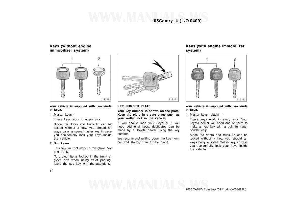 Toyota Camry VI 6 owners manual / page 12