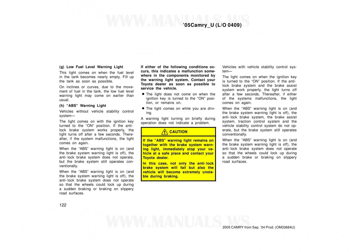 Toyota Camry VI 6 owners manual / page 122