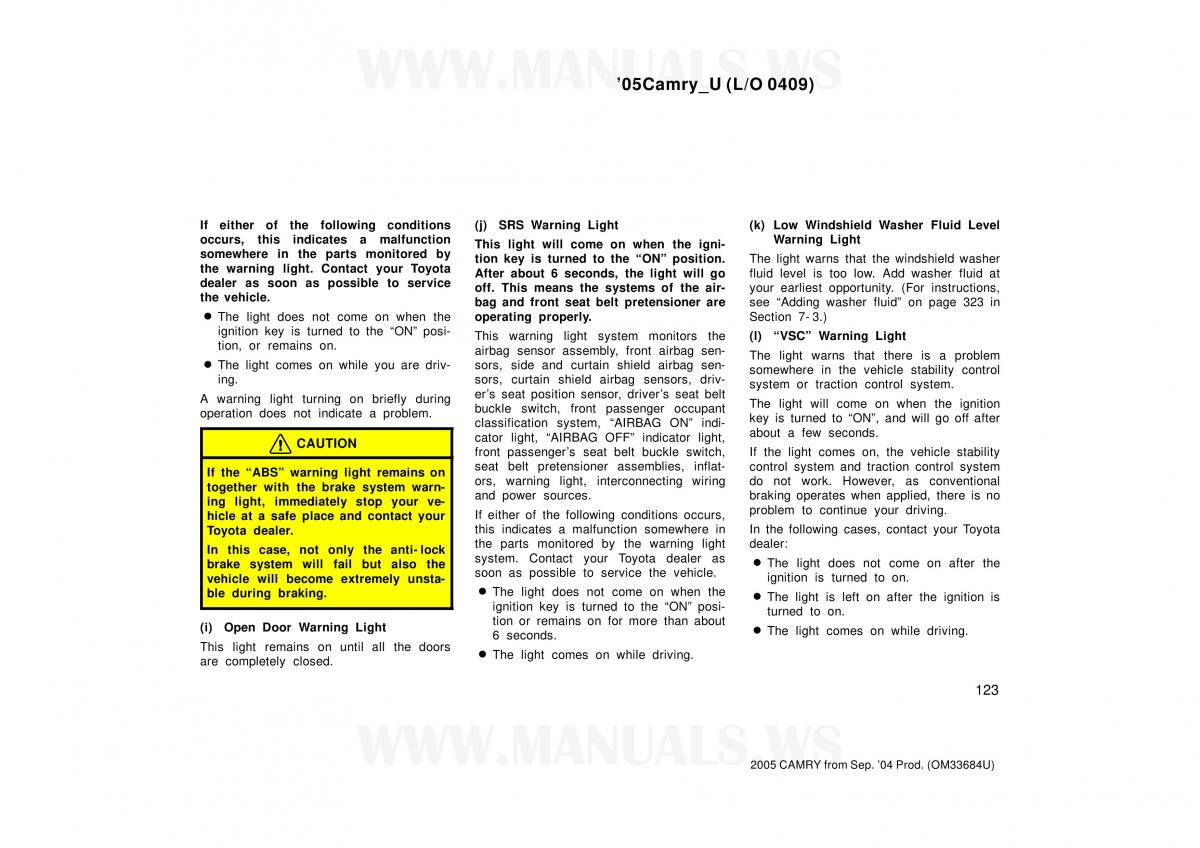 Toyota Camry VI 6 owners manual / page 123