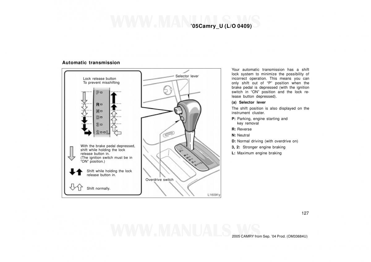 Toyota Camry VI 6 owners manual / page 127