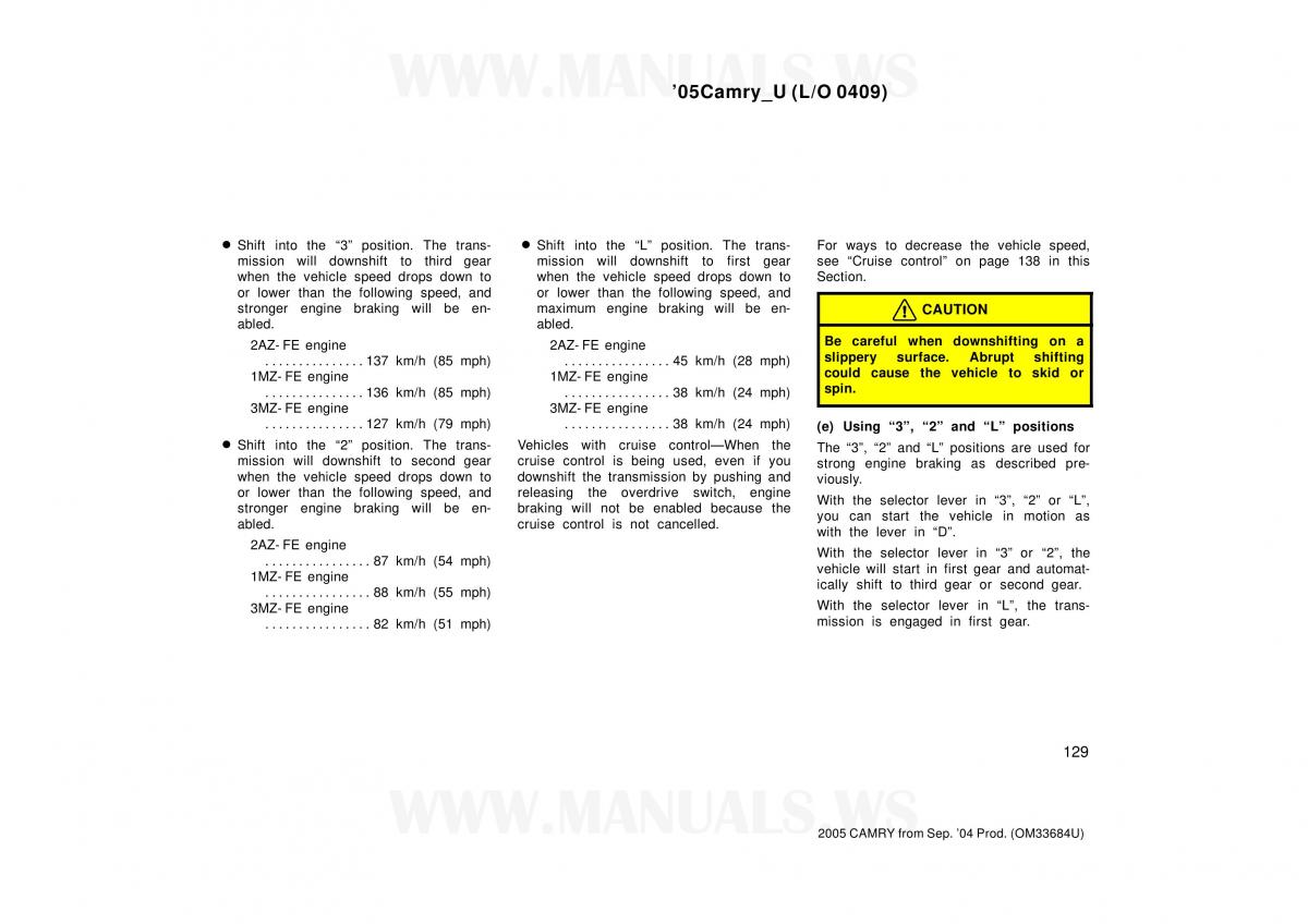 Toyota Camry VI 6 owners manual / page 129