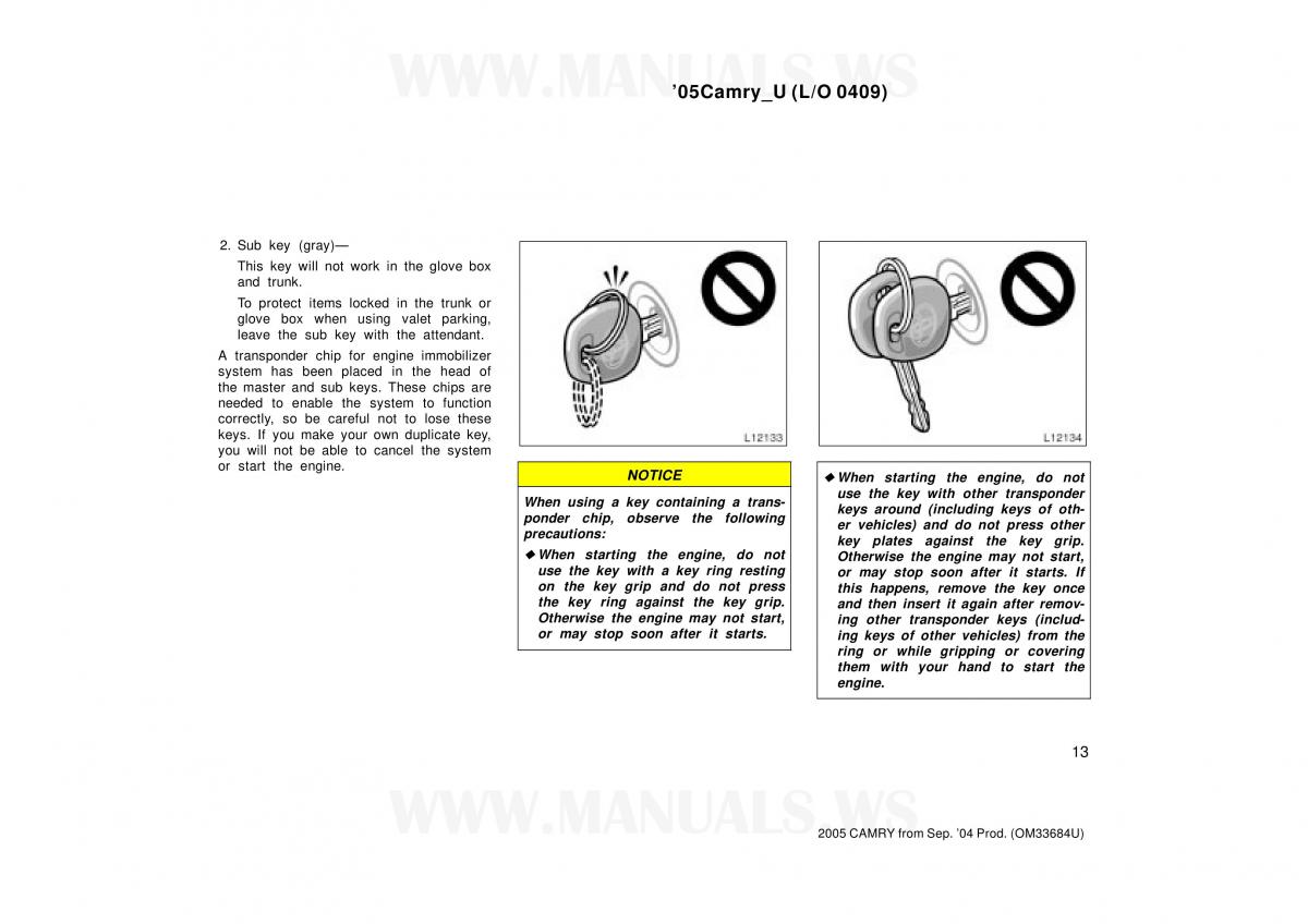 Toyota Camry VI 6 owners manual / page 13