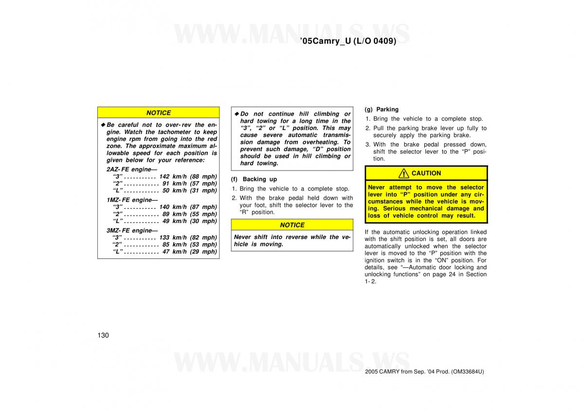 Toyota Camry VI 6 owners manual / page 130