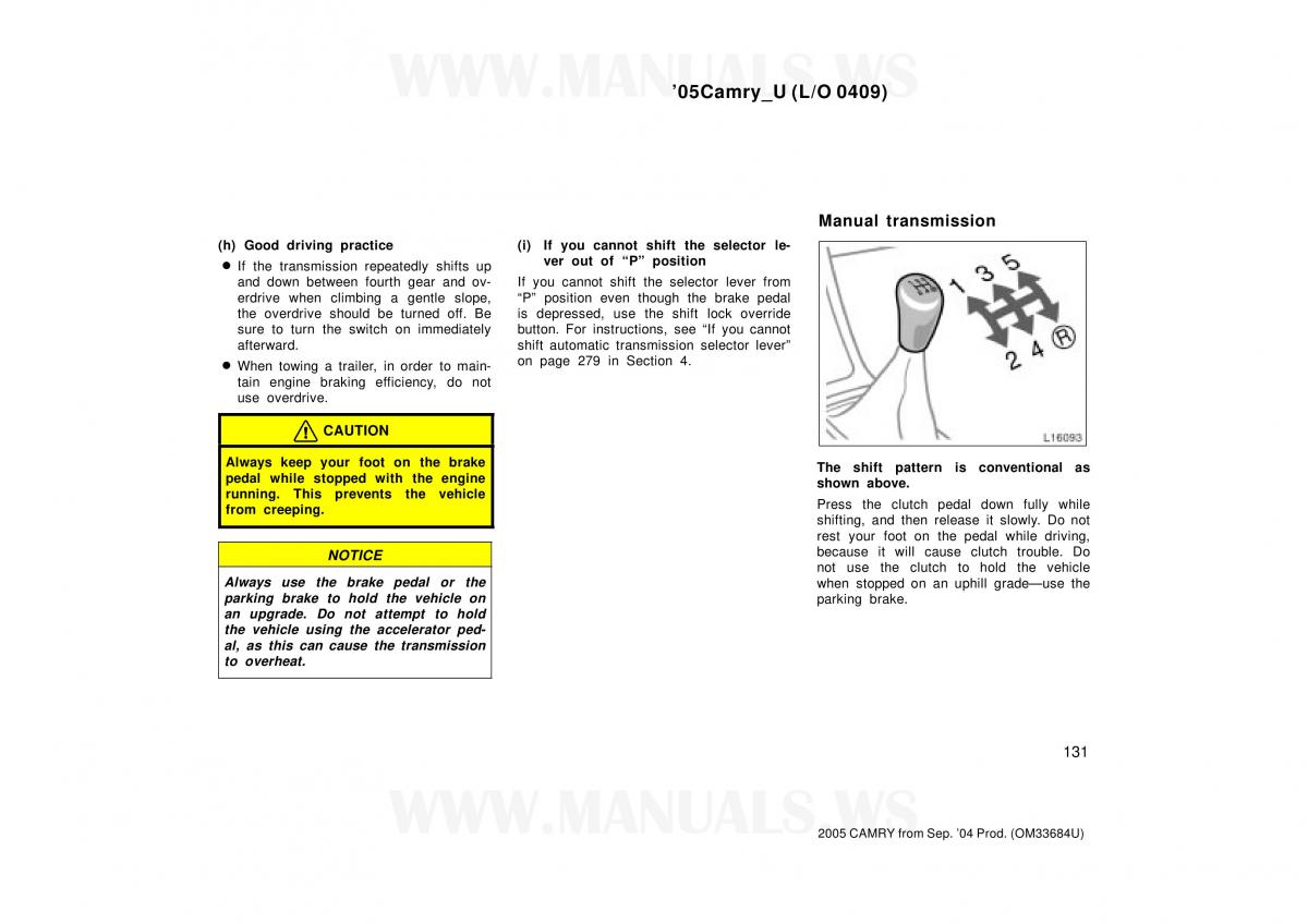 Toyota Camry VI 6 owners manual / page 131