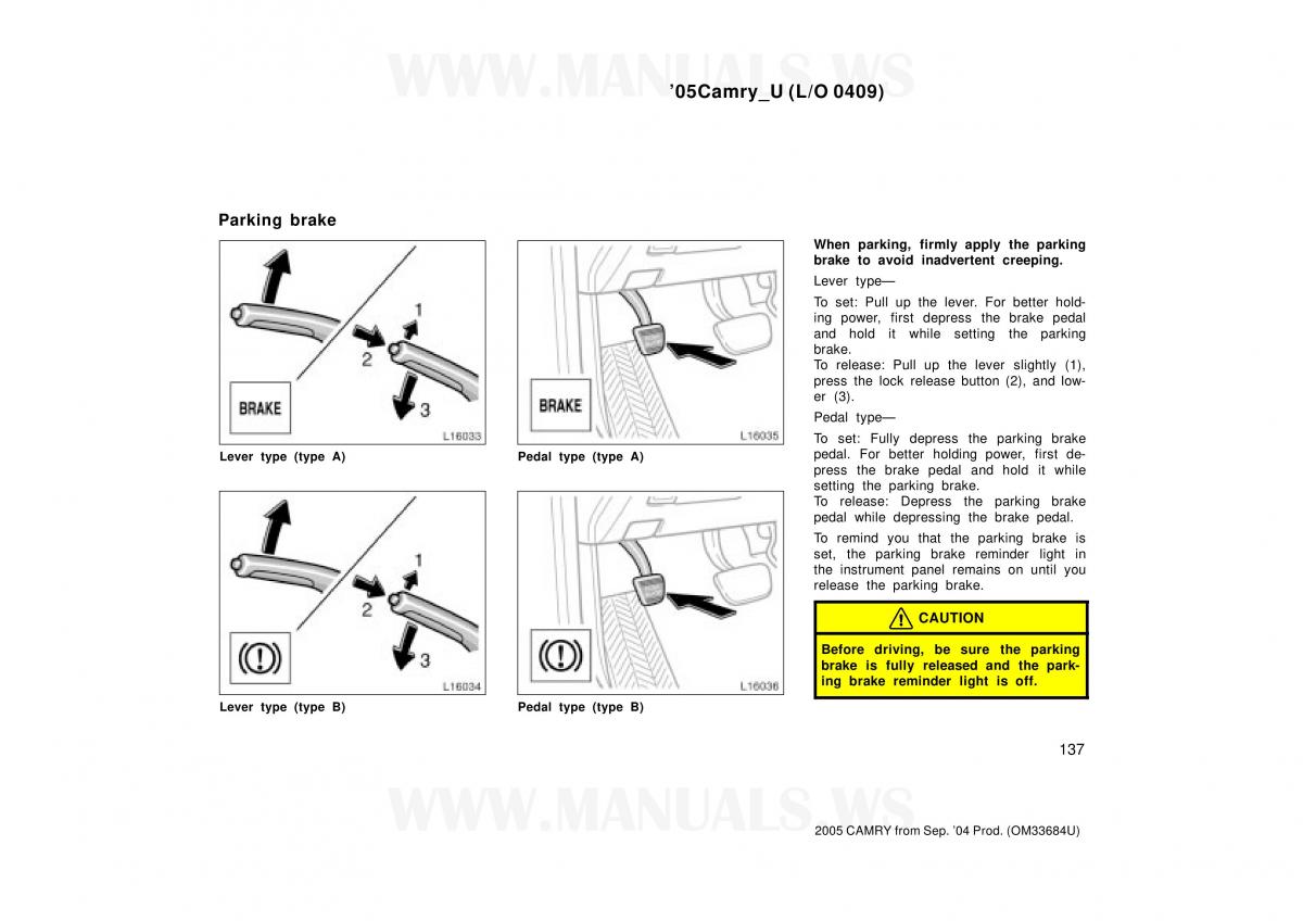 Toyota Camry VI 6 owners manual / page 137