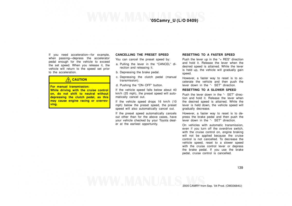 Toyota Camry VI 6 owners manual / page 139