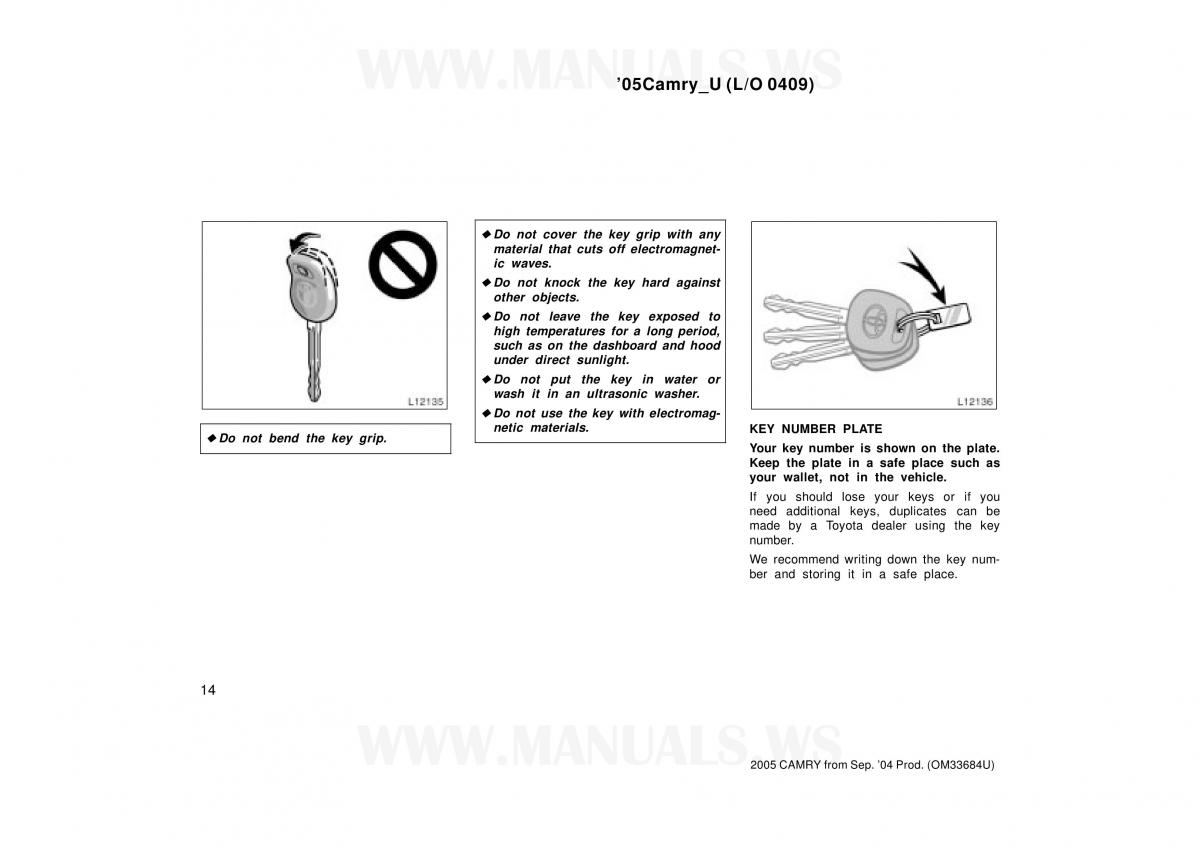 Toyota Camry VI 6 owners manual / page 14