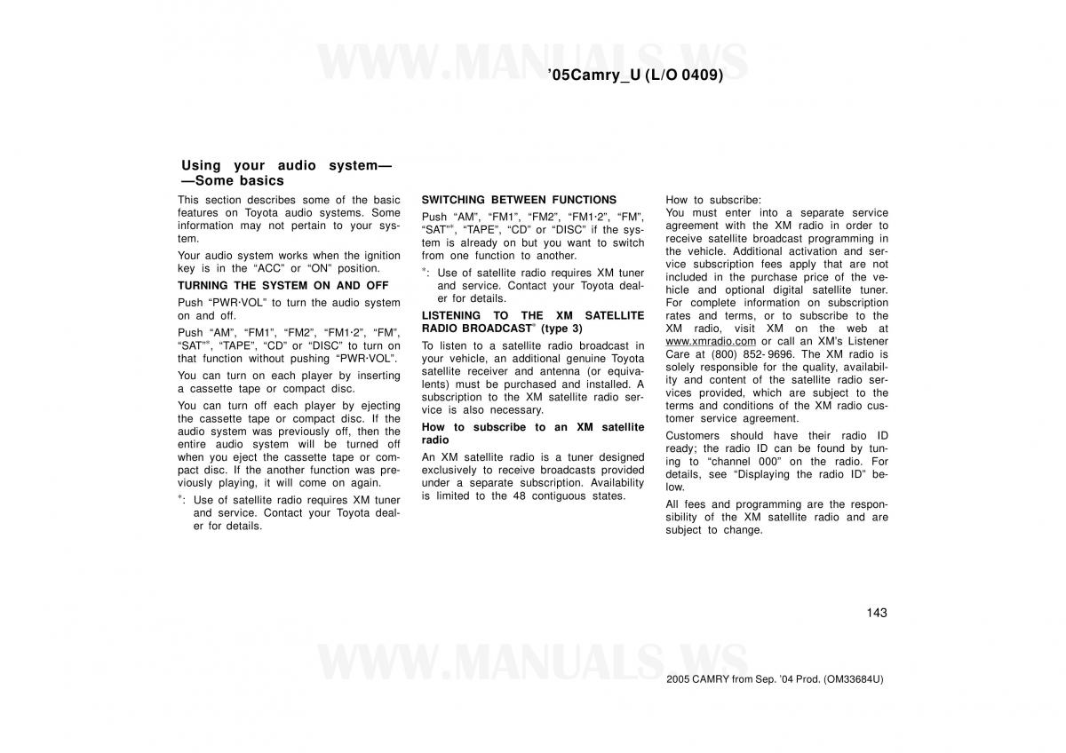 Toyota Camry VI 6 owners manual / page 143