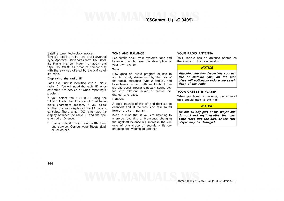 Toyota Camry VI 6 owners manual / page 144