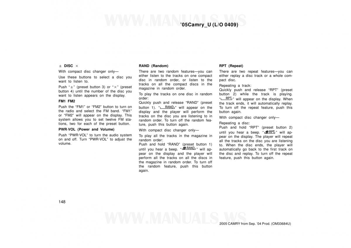 Toyota Camry VI 6 owners manual / page 148