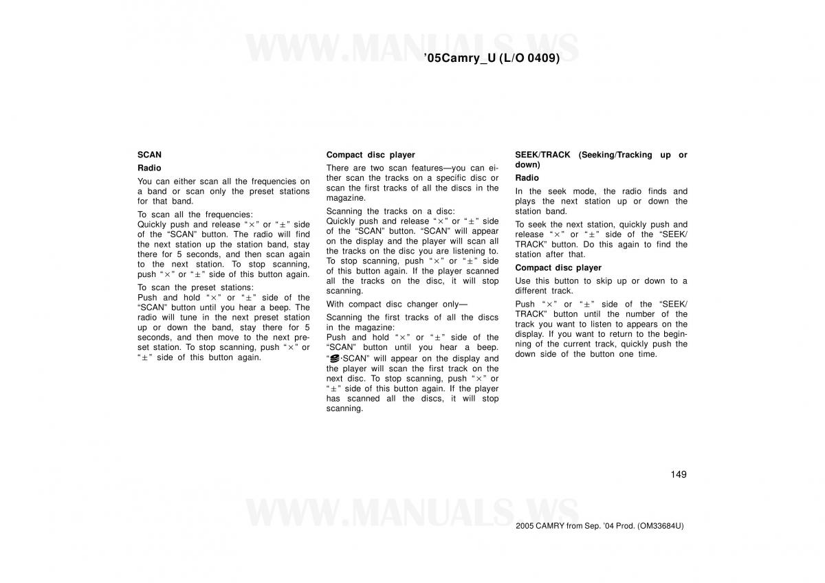 Toyota Camry VI 6 owners manual / page 149