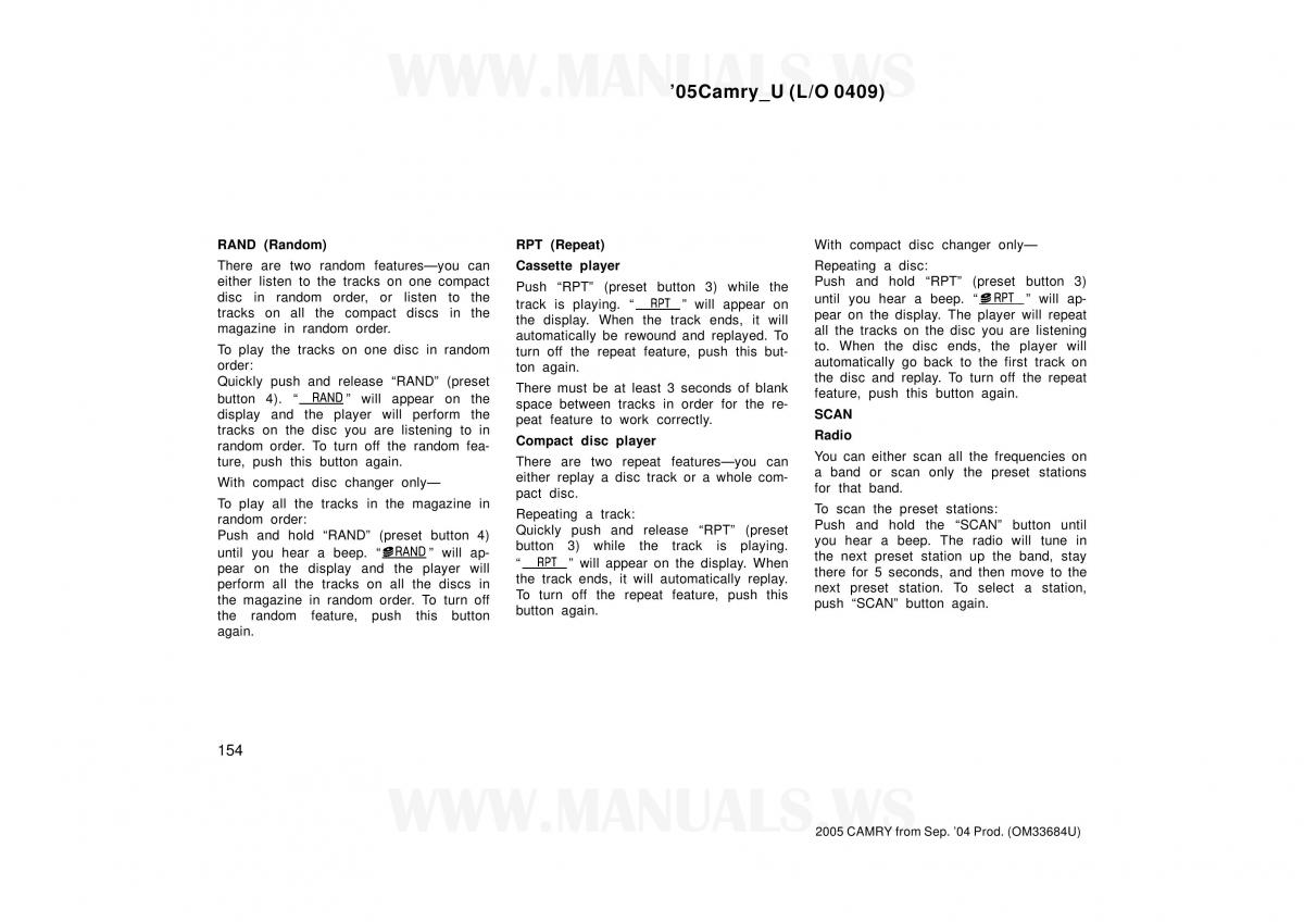 Toyota Camry VI 6 owners manual / page 154