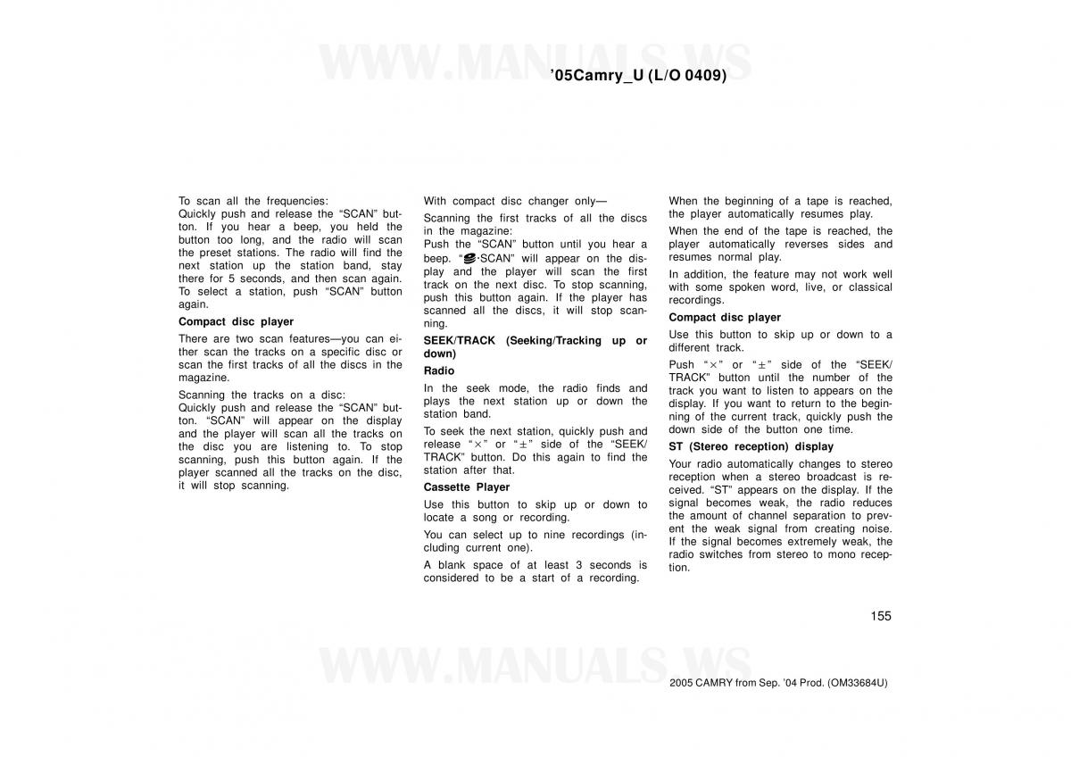 Toyota Camry VI 6 owners manual / page 155