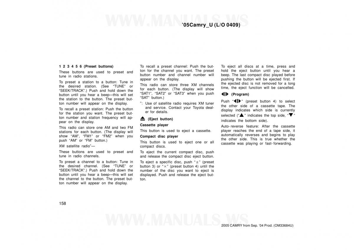 Toyota Camry VI 6 owners manual / page 158