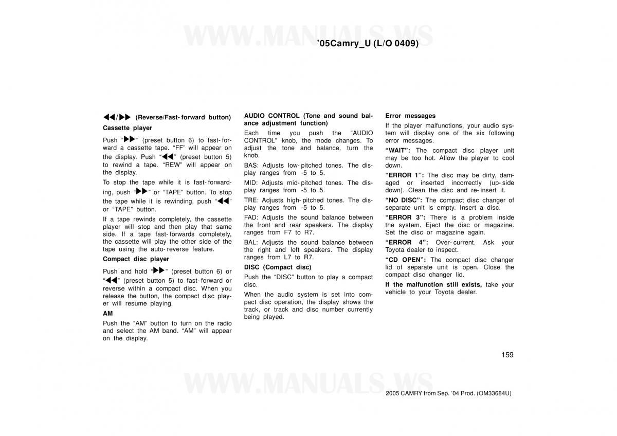 Toyota Camry VI 6 owners manual / page 159