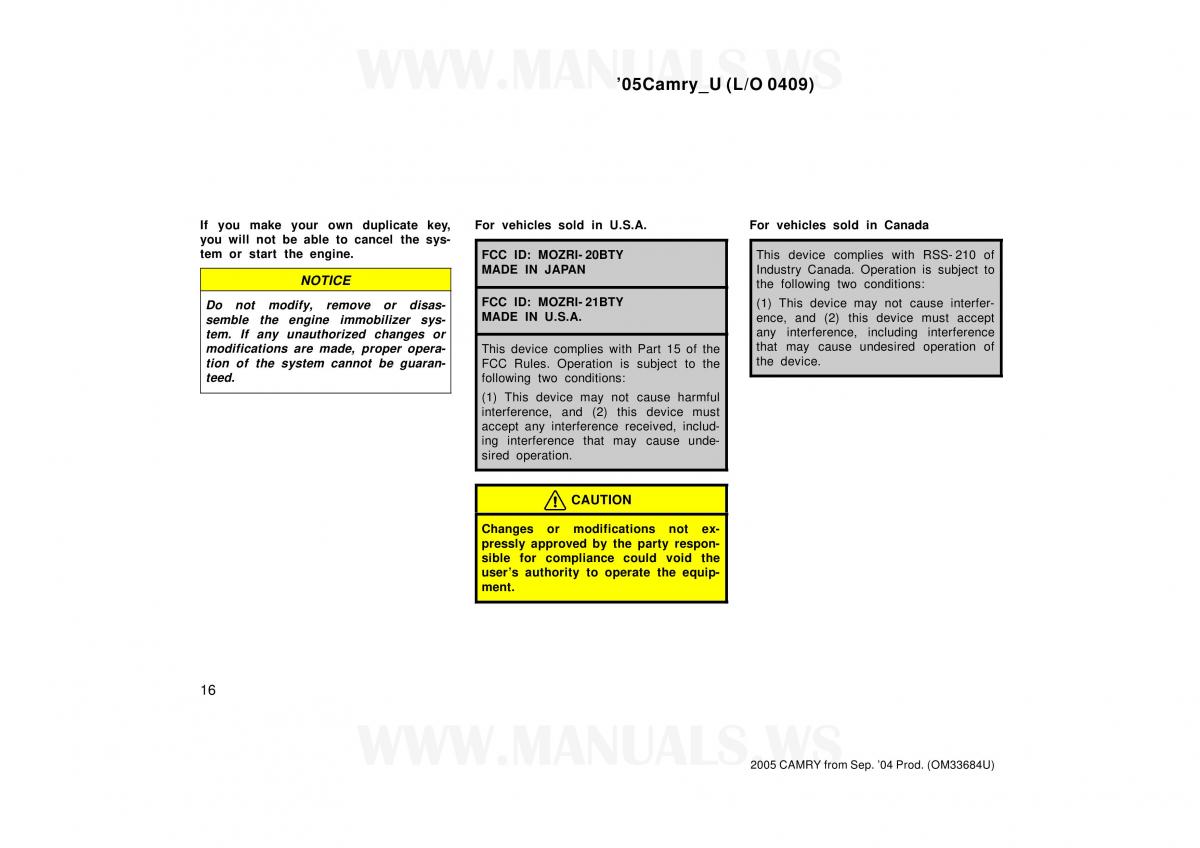 Toyota Camry VI 6 owners manual / page 16