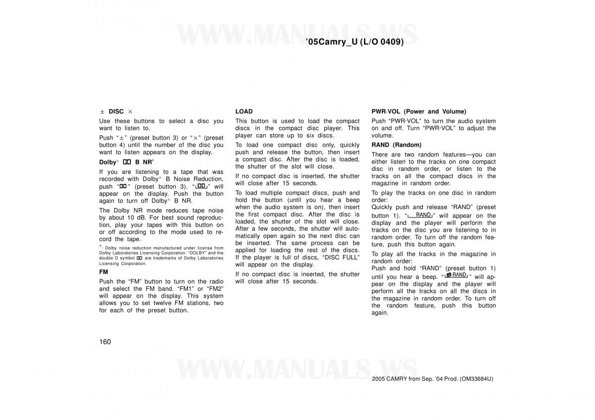 Toyota Camry VI 6 owners manual / page 160