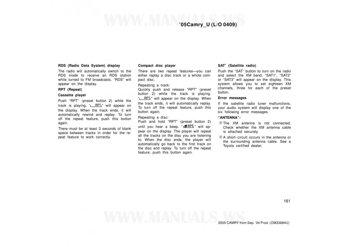 Toyota Camry VI 6 owners manual / page 161