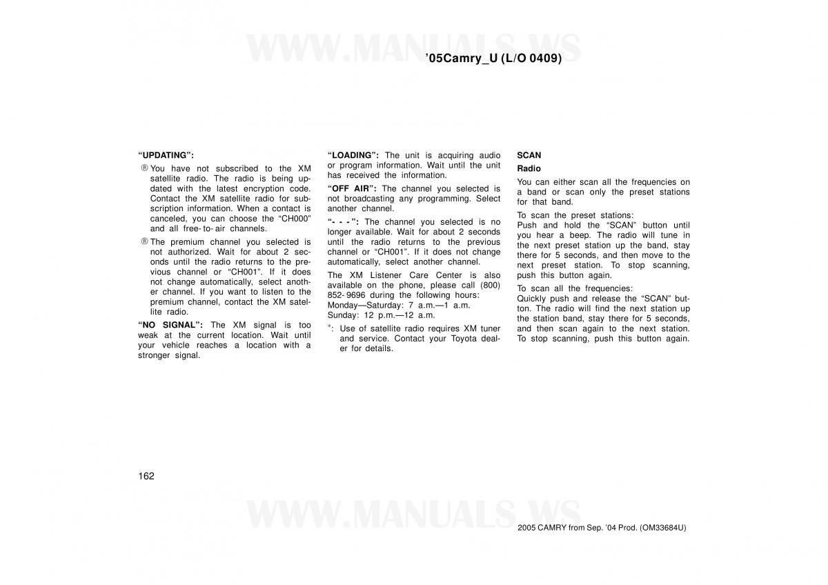 Toyota Camry VI 6 owners manual / page 162