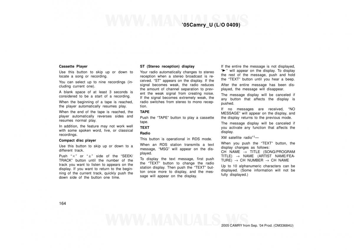 Toyota Camry VI 6 owners manual / page 164