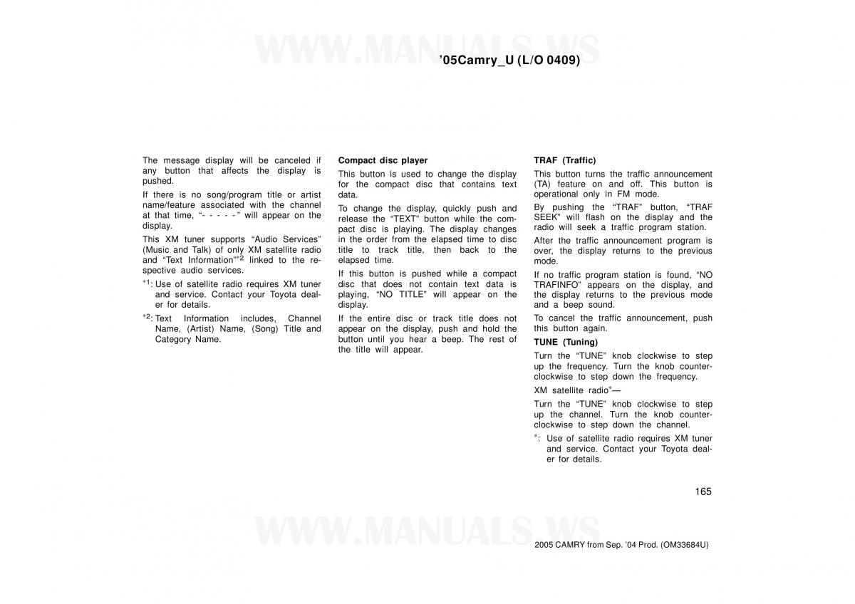 Toyota Camry VI 6 owners manual / page 165