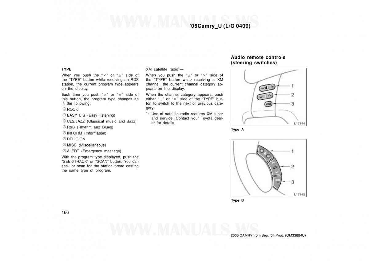 Toyota Camry VI 6 owners manual / page 166