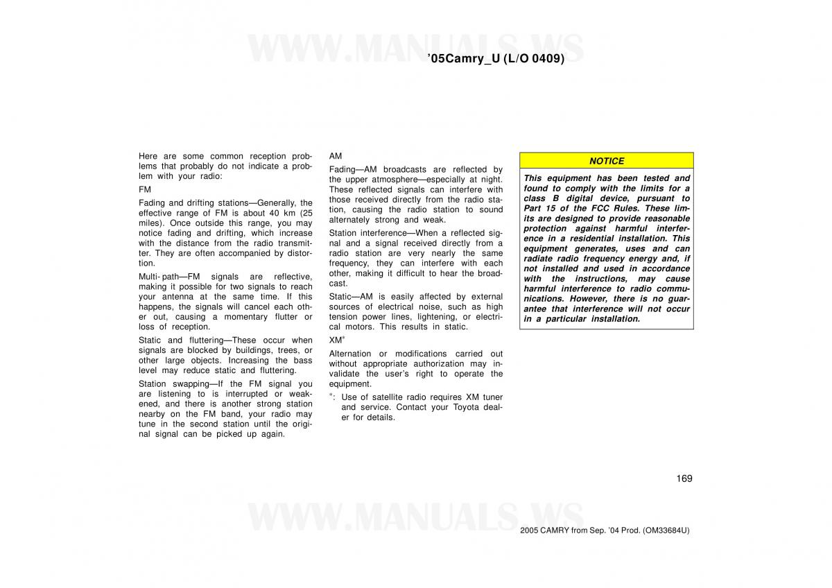 Toyota Camry VI 6 owners manual / page 169