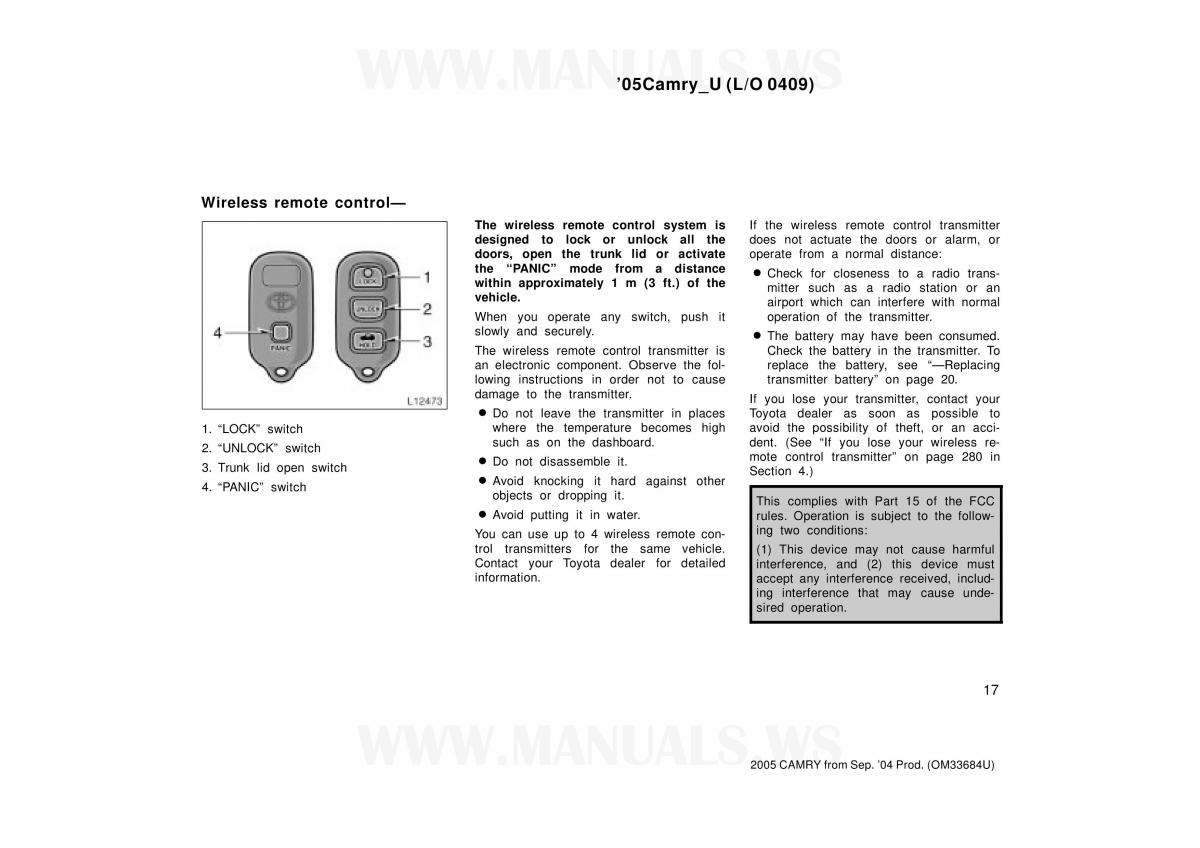 Toyota Camry VI 6 owners manual / page 17