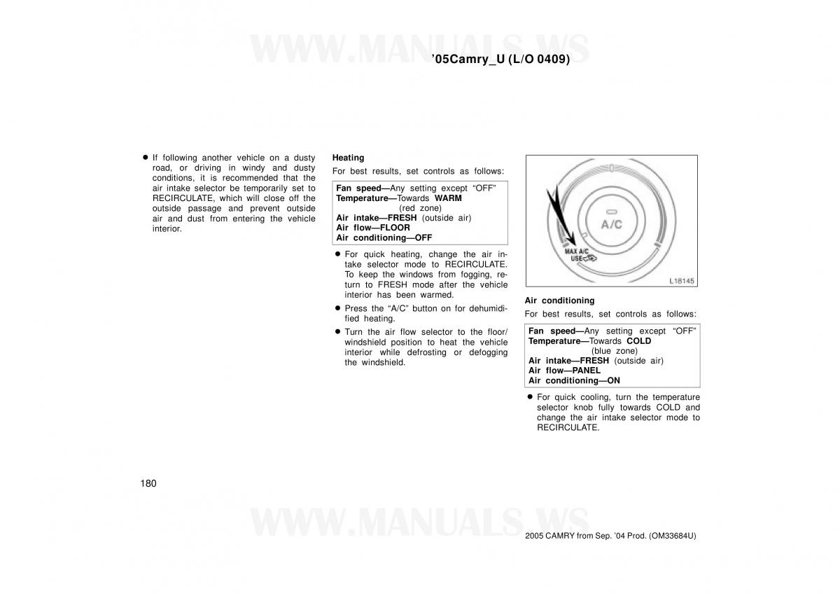 Toyota Camry VI 6 owners manual / page 180