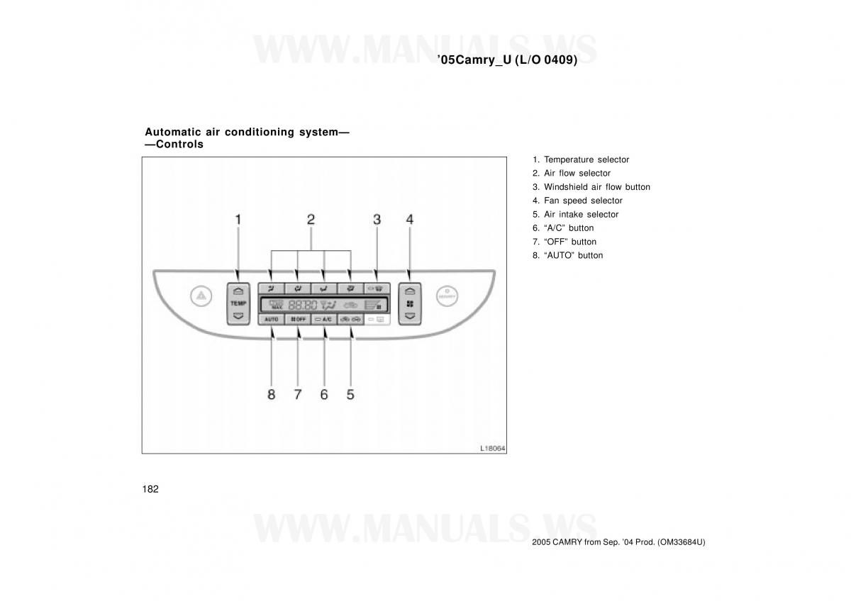 Toyota Camry VI 6 owners manual / page 182