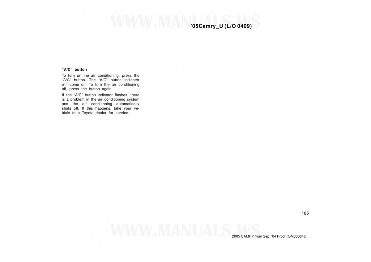 Toyota Camry VI 6 owners manual / page 185