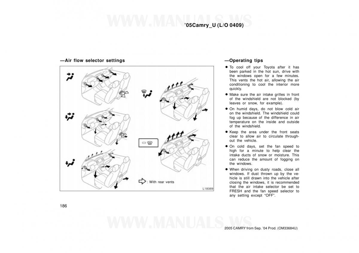 Toyota Camry VI 6 owners manual / page 186