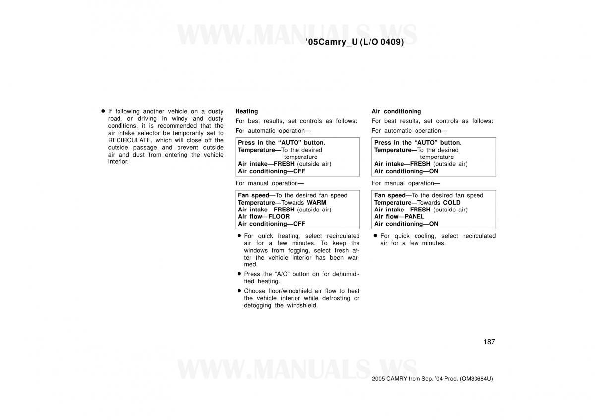 Toyota Camry VI 6 owners manual / page 187