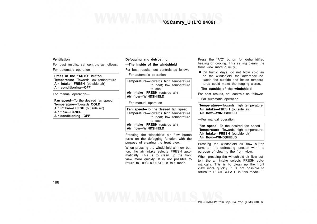 Toyota Camry VI 6 owners manual / page 188