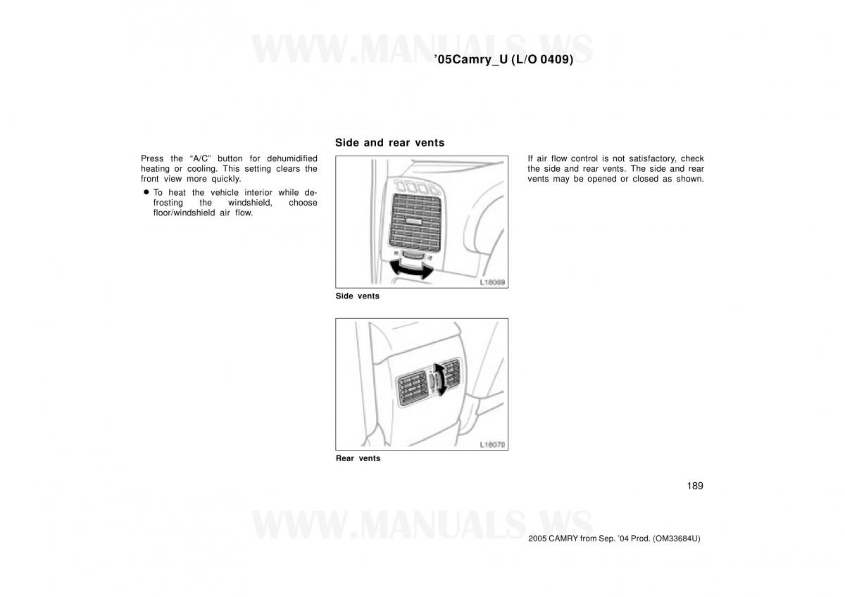 Toyota Camry VI 6 owners manual / page 189