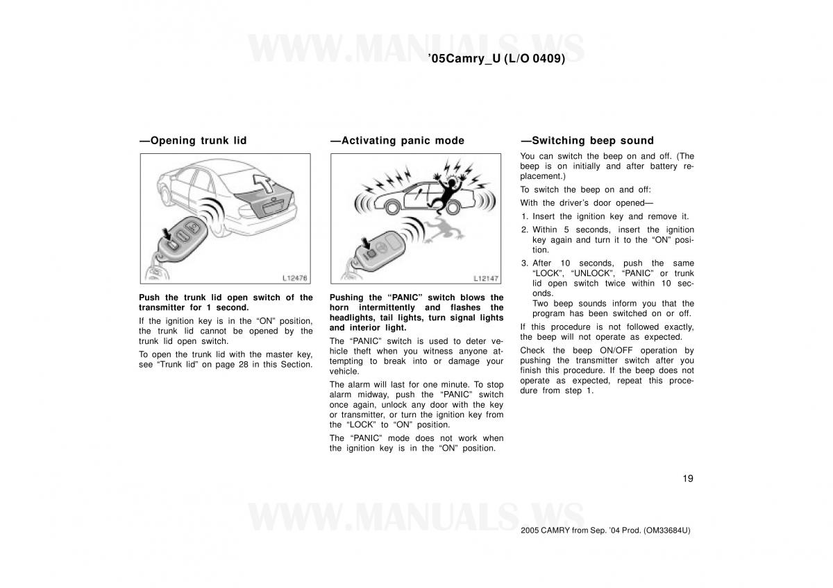 Toyota Camry VI 6 owners manual / page 19