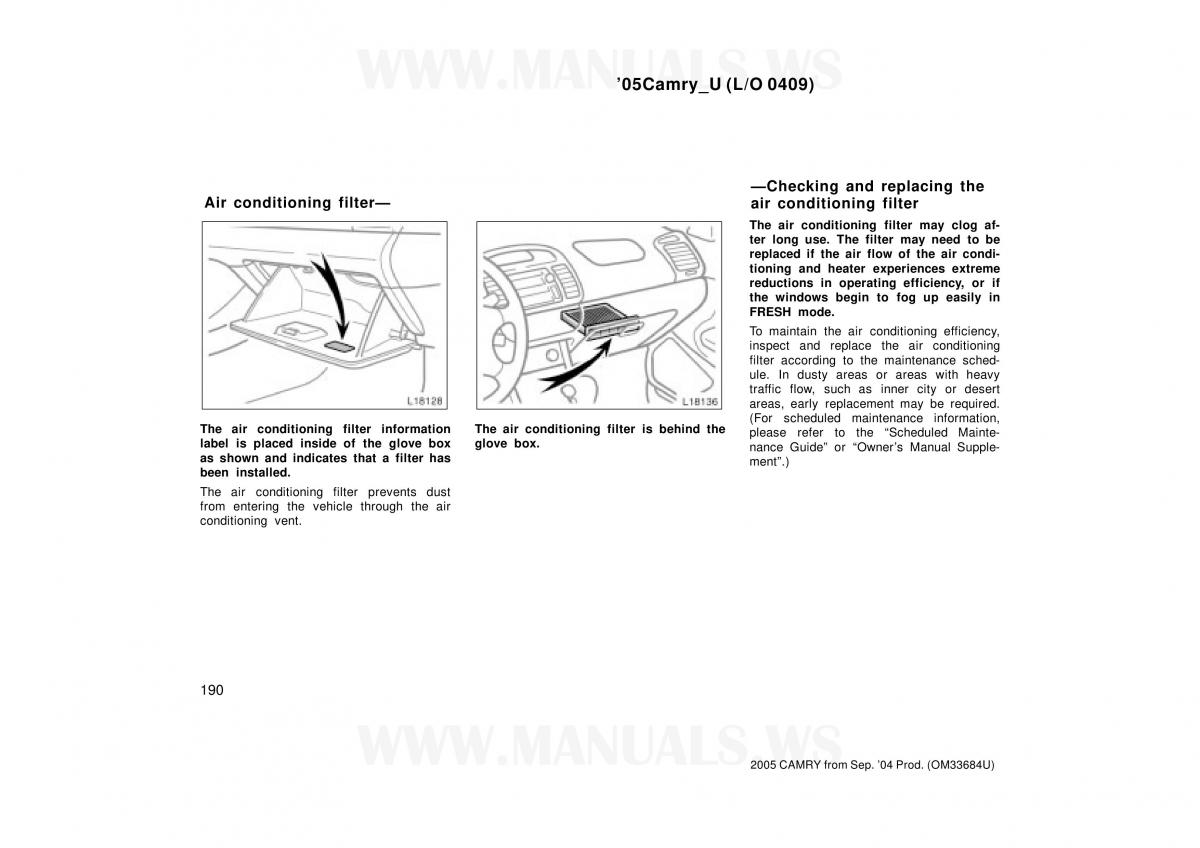 Toyota Camry VI 6 owners manual / page 190