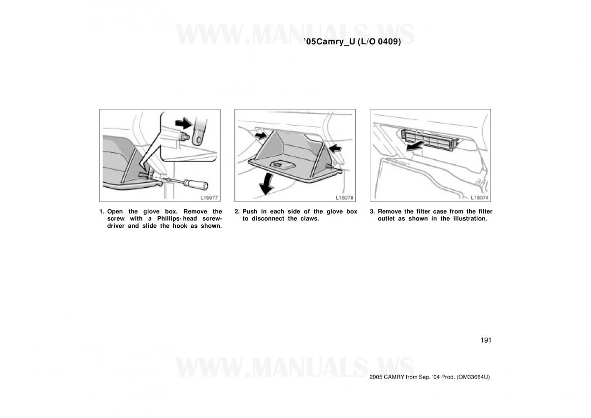 Toyota Camry VI 6 owners manual / page 191