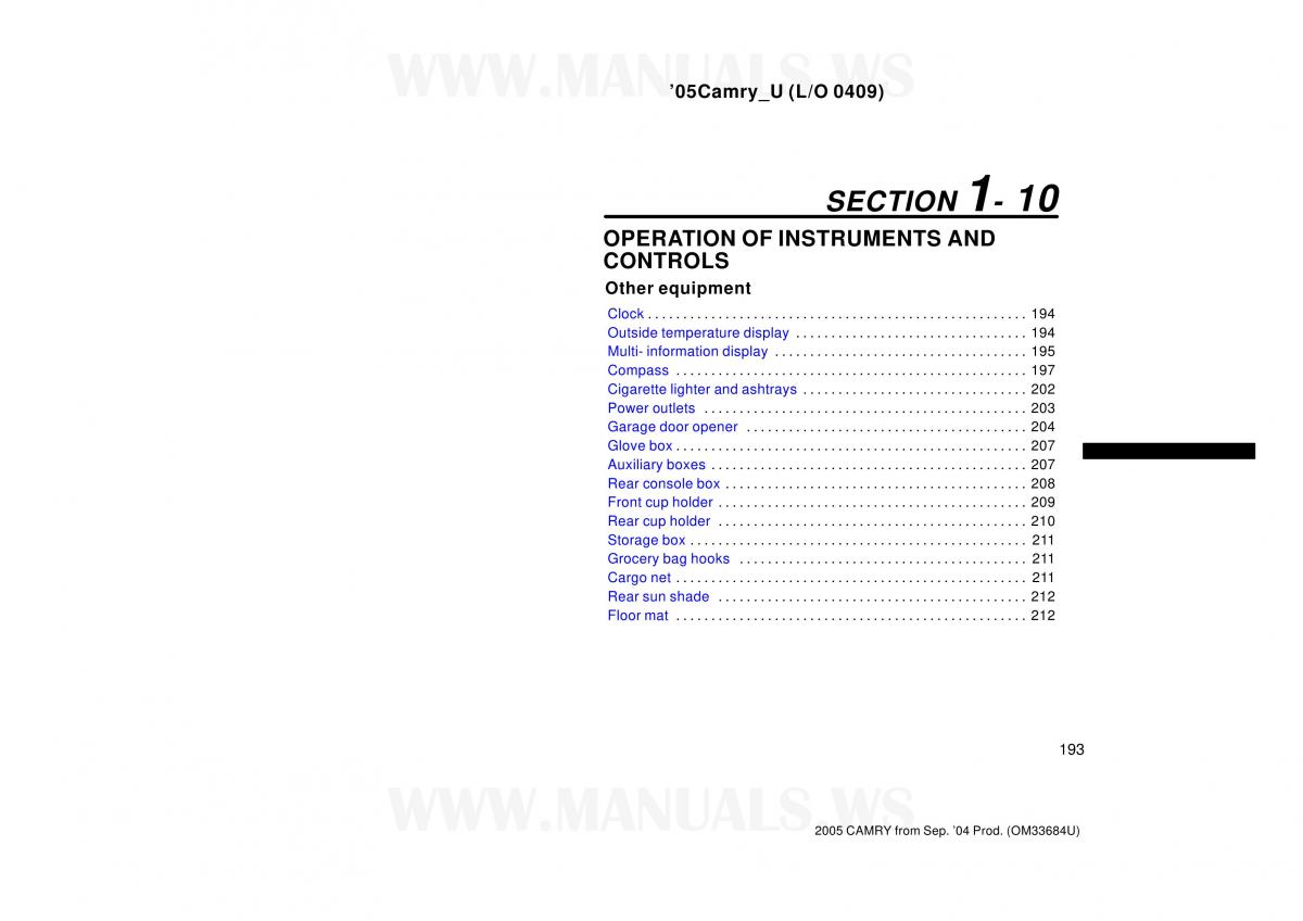 Toyota Camry VI 6 owners manual / page 193