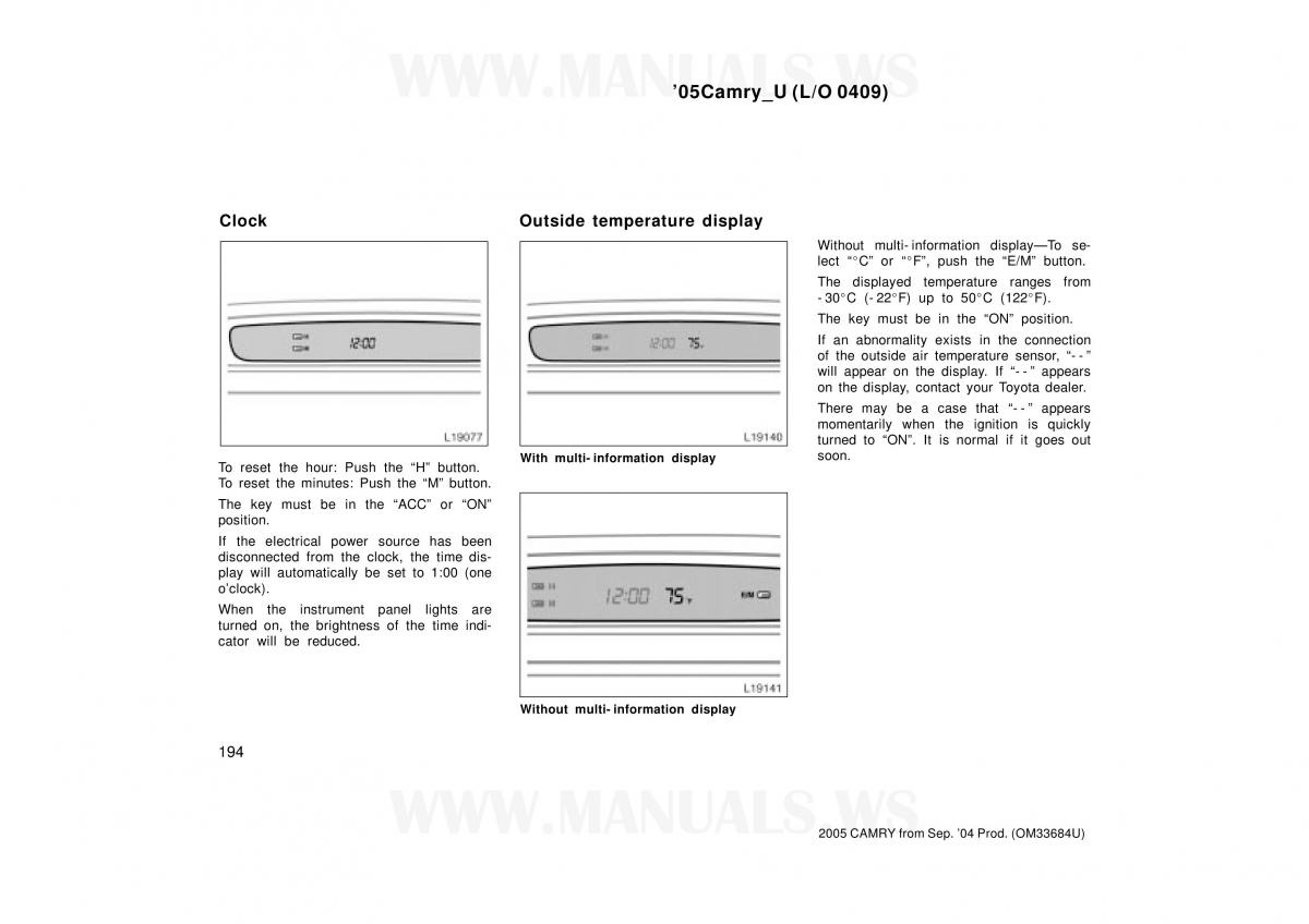 Toyota Camry VI 6 owners manual / page 194