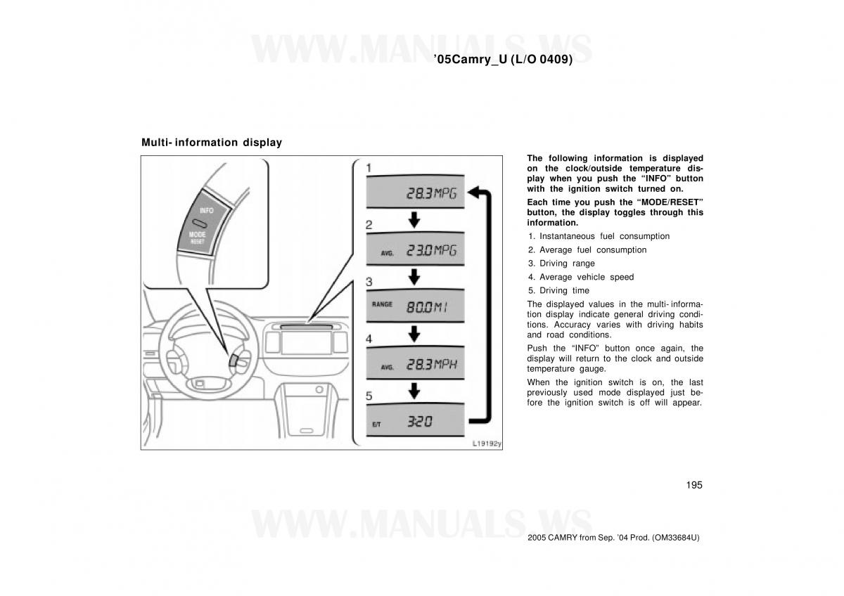 Toyota Camry VI 6 owners manual / page 195