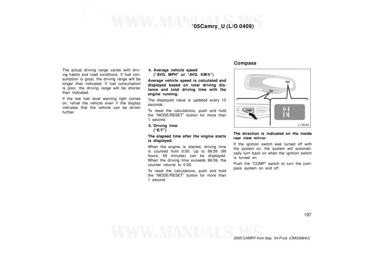 Toyota Camry VI 6 owners manual / page 197