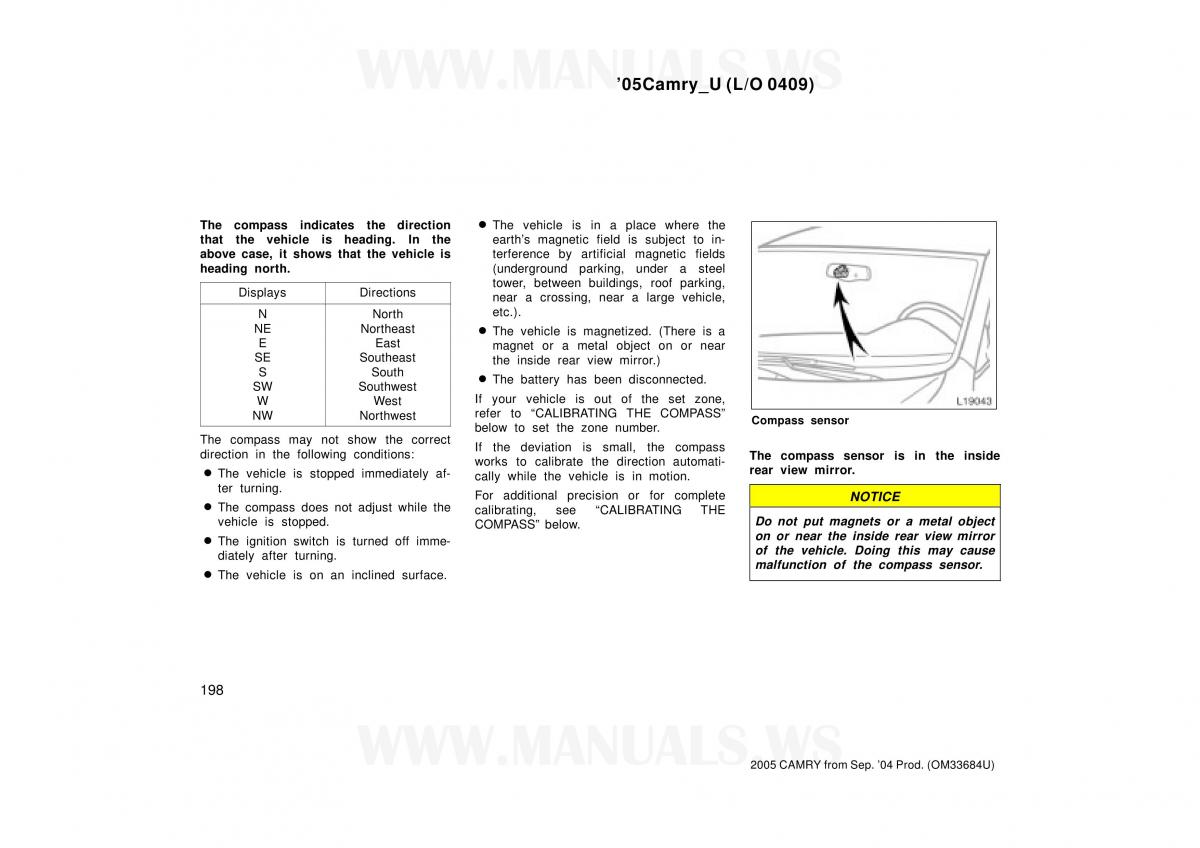 Toyota Camry VI 6 owners manual / page 198